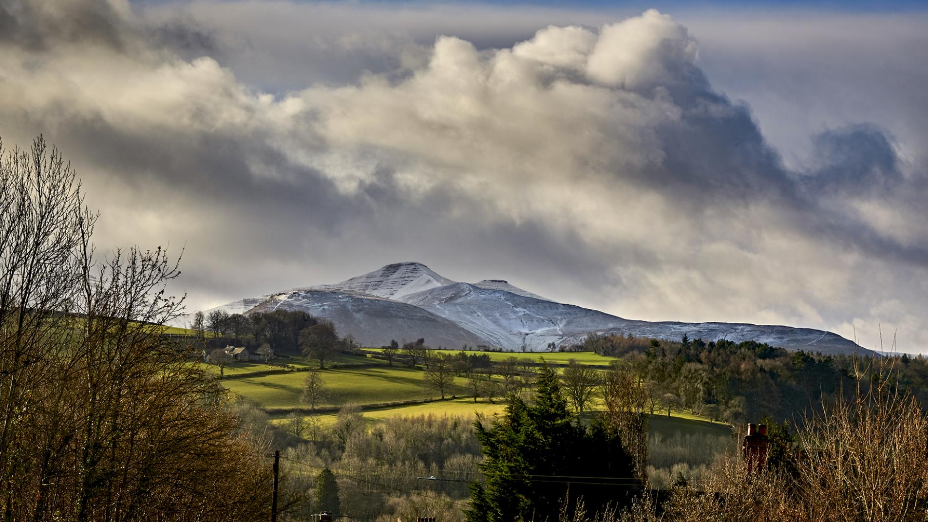A view of snow covered Brecon Beacons