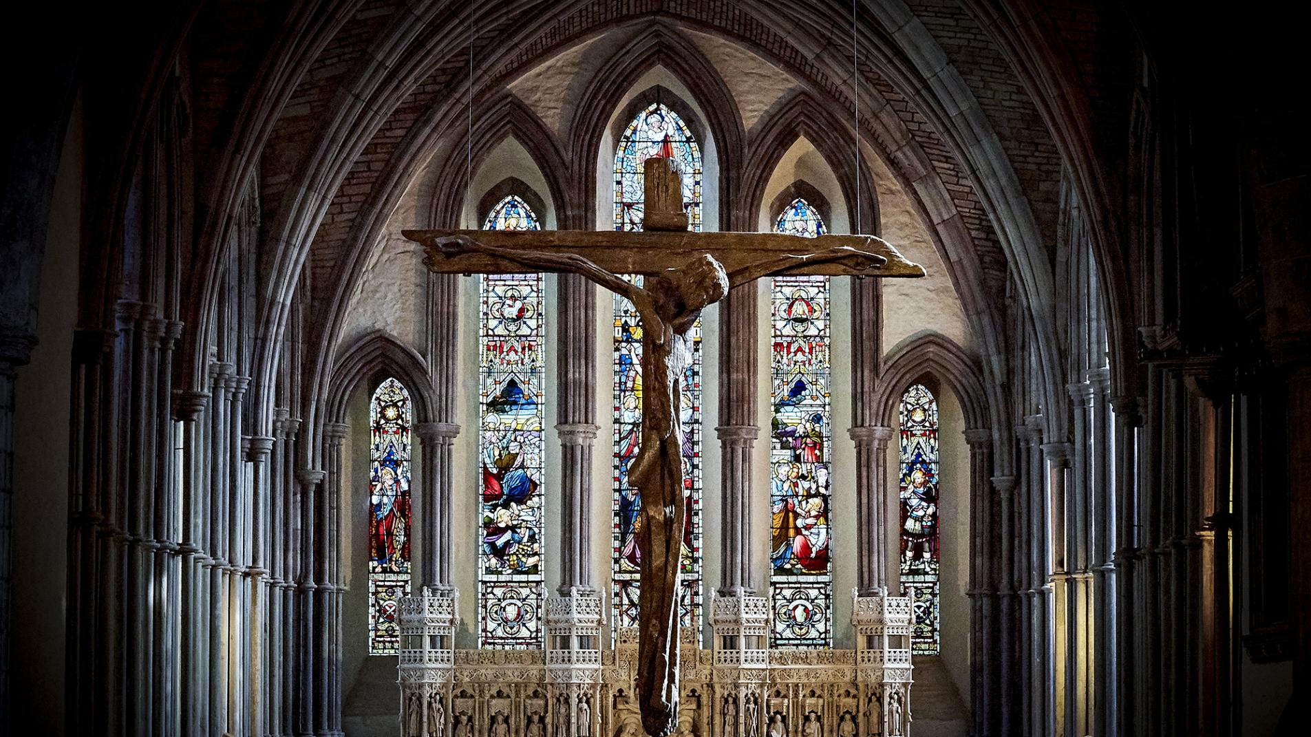 The stained glass window of Brecon cathedral