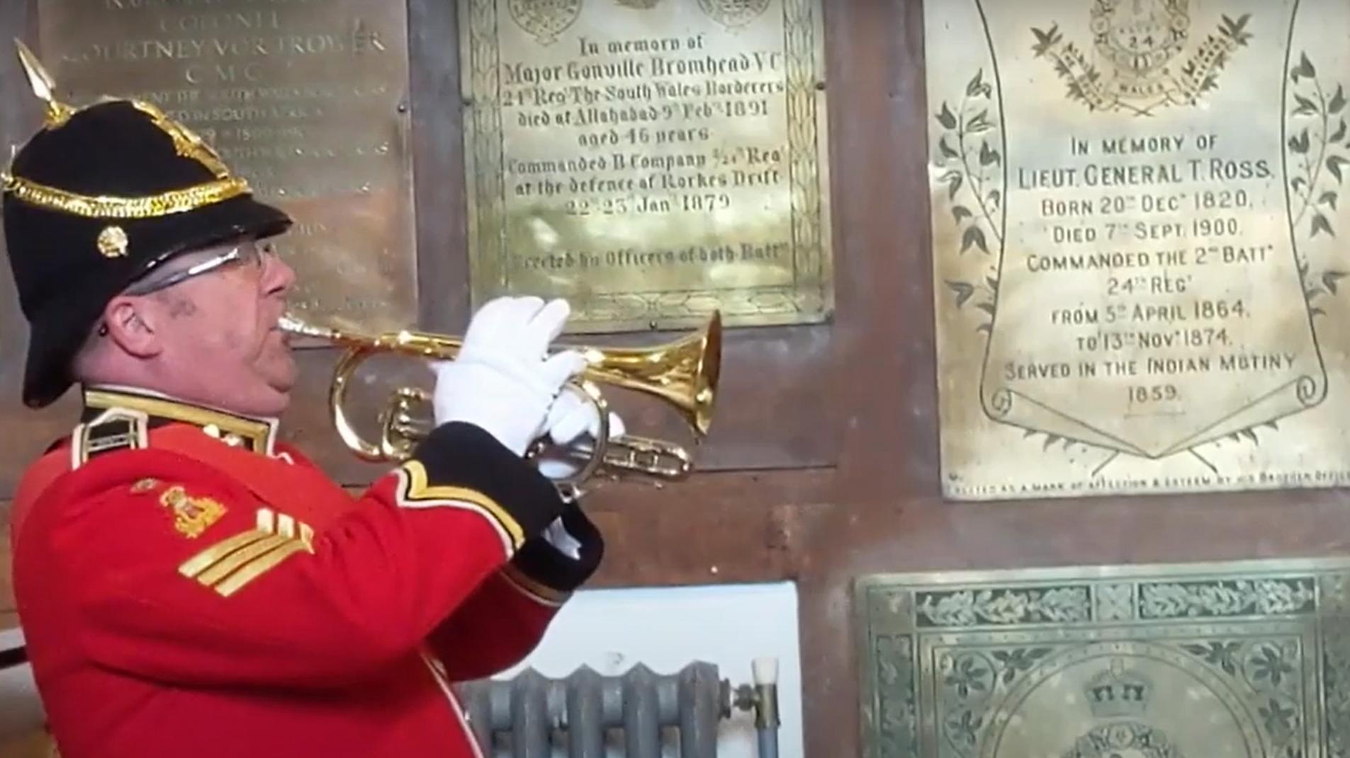 bugler at the centenary of the welsh borderers chapel in Brecon Cathedral